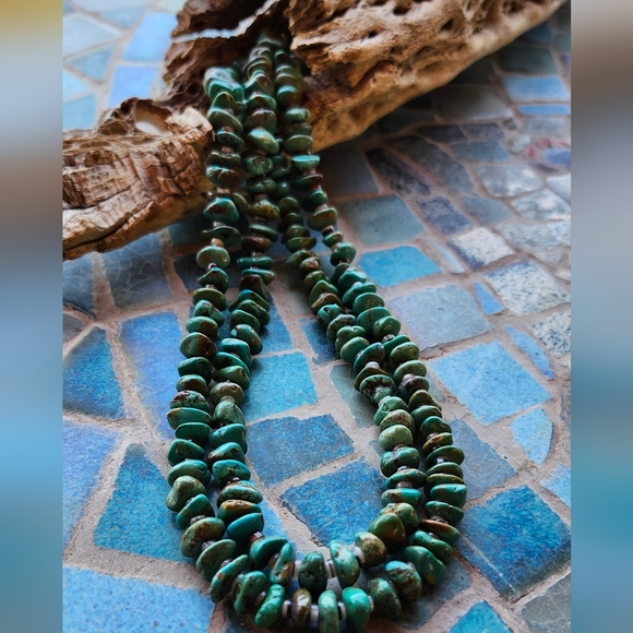 Sterling Silver Genuine Turquoise 2 strand Necklace Set - Picture 10 of 17